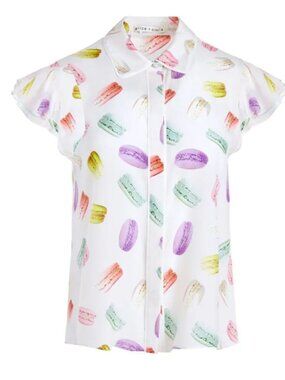 Alice + Olivia Medium Eli Flutter Sleeve Button Front Macaron Blouse EUC